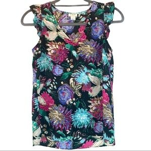 J. Crew size 00 black floral sleeveless ruffle top
